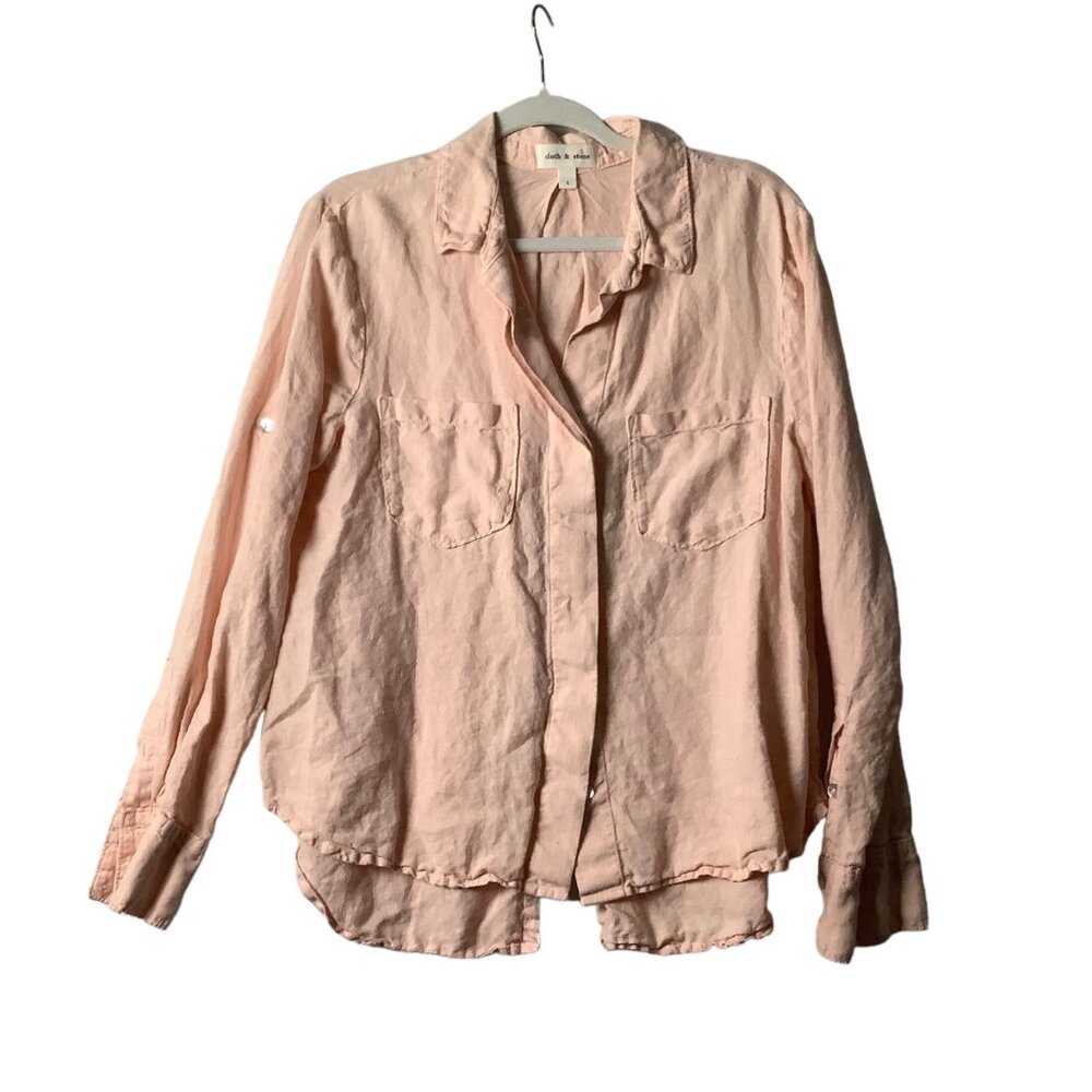 Cloth & Stone 100% Linen Blouse Peach‎ Pink Lagenlook Women Size Large Button Up